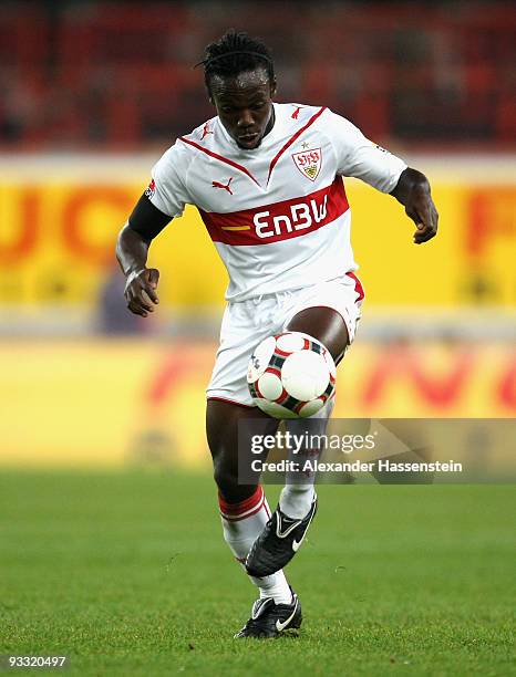 Arthur Boka of Stuttgart runs with the ball during the Bundesliga match between VfB Stuttgart and Hertha BSC Berlin at the Mercedes-Benz Arena on...