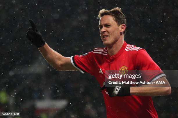 Nemanja Matic of Manchester United celebrates after scoring a goal to make it 2-0 during the FA Cup Quarter Final match between Manchester United and...