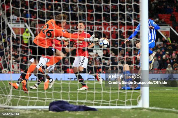 Nemanja Matic of Man Utd scores their 2nd goal during The Emirates FA Cup Quarter Final match between Manchester United and Brighton and Hove Albion...