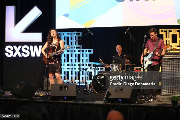 Terra Lightfoot, Joel Haynes, and Maury LaFoy perform onstage at Saturday International Artist Showcase at Flatstock during SXSW at Austin Convention...