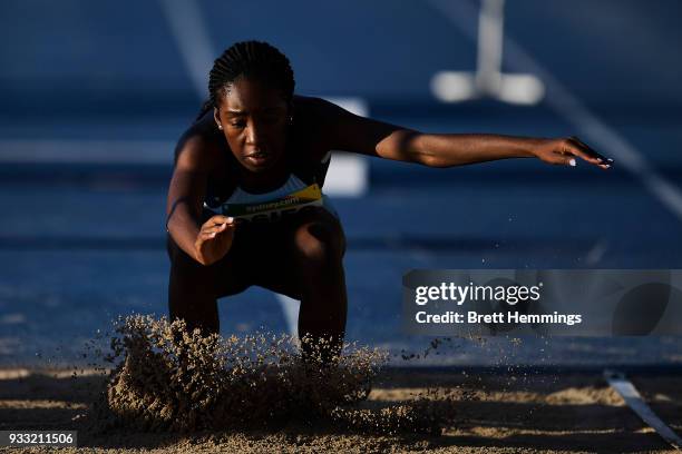 Danielle Osifo of NSW competes in her Womens Under 16 Triple Jump event during day five of the Australian Junior Athletics Championships at Sydney...