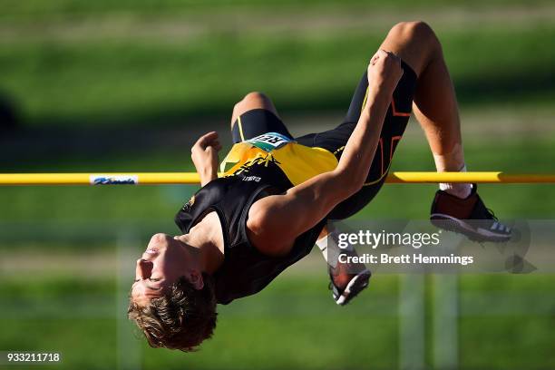 Bailey Reimers of Western Australia competes in his Mens Under 18 High Jump event during day five of the Australian Junior Athletics Championships at...