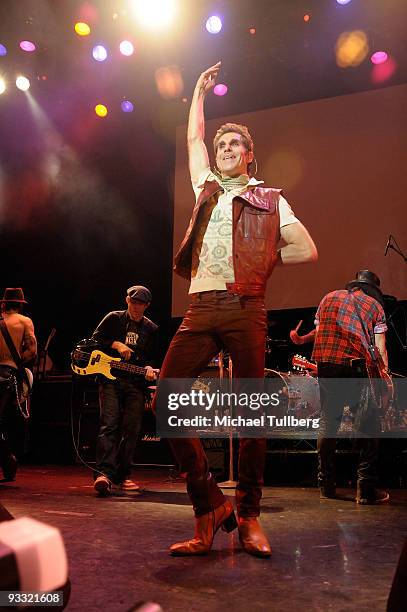 Singer Perry Farrell and bassist Chris Chaney perform at the "LAYN Rocks" benefit concert for the Los Angeles Youth Network, held at the Avalon...