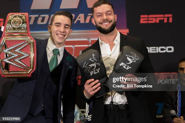 Michael Conlon and Finn Balor pose at the Final Press Conference for the Jose Ramirez vs Amir Imam Super Lightweight fight at Madison Square Garden...