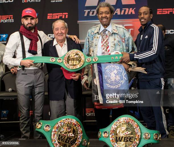 Boxing promoters Bob Arum and Don King along with boxers Jose Ramirez and Amir Imam pose at the Final Press Conference for the Jose Ramirez vs Amir...