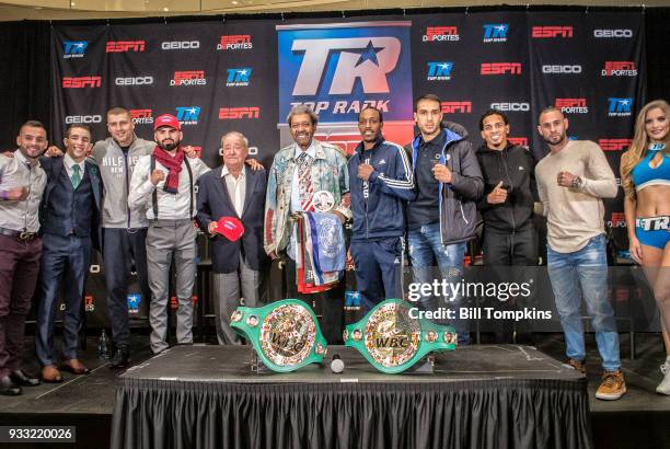 Christoper Diaz, Michael Conlon, Jose Pedraza, Felix Verdejo Oleksandr Gvozdyk, Medhi Amar, Bob Arum, Don King and Amir Imam pose at the Final Press...