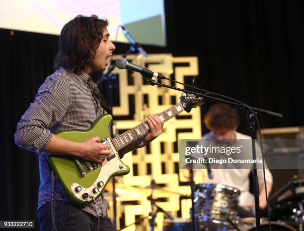 Kieran Godfrey and Samuel Keysell of Febueder perform onstage at Saturday International Artist Showcase at Flatstock during SXSW at Austin Convention...