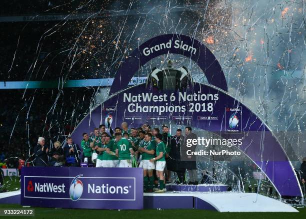 Ireland's with Trophy during NatWest 6 Nations match between England against Ireland at Twickenham stadium, London, on 17 Mar 2018