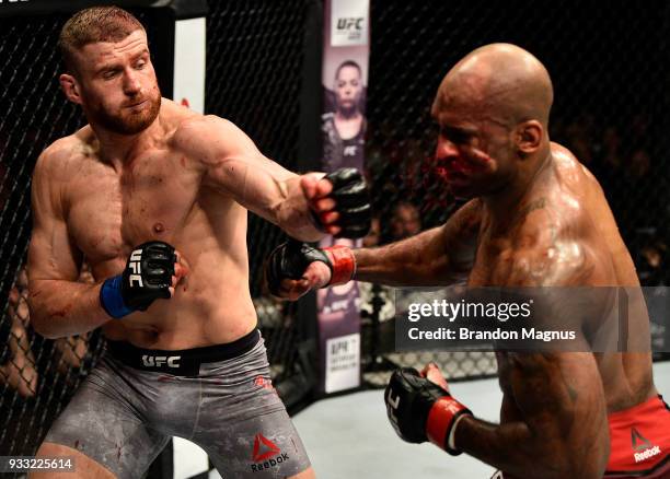 Jan Blachowicz of Poland punches Jimi Manuwa in their light heavyweight bout inside The O2 Arena on March 17, 2018 in London, England.