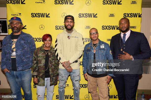 Director Sacha Jenkins, Rapsody, Dave East, T.I. And director Marcus A. Clarke attend the red carpet premiere of "Rapture" during SXSW 2018 at...