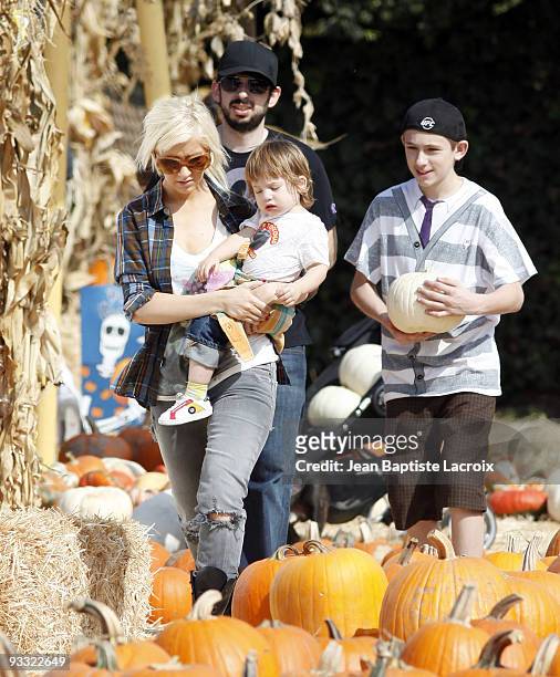 Christina Aguilera, son Max Bratman and Jordan Bratman visit the Mr Bones Pumpkin Patch on October 11, 2009 in West Hollywood, Los Angeles,...