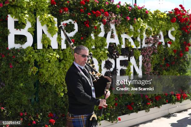 Bagpiper plays music to celebrate St. Patricks Day at the BNP Paribas Open on March 17, 2018 in Indian Wells, California.