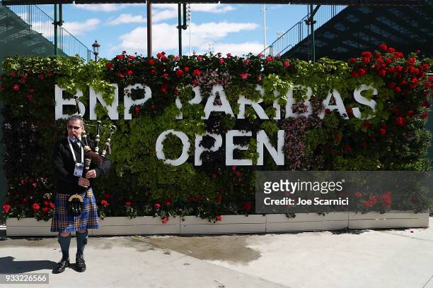 Bagpiper plays music to celebrate St. Patricks Day at the BNP Paribas Open on March 17, 2018 in Indian Wells, California.