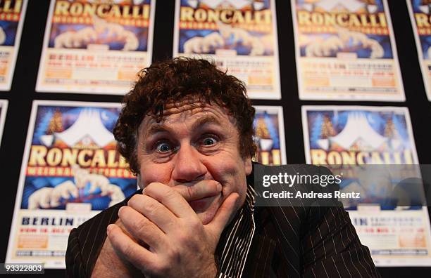 Famous clown David Larible gestures during a press conference at the Tempodrom on November 23, 2009 in Berlin, Germany. The Roncalli Christmas Circus...