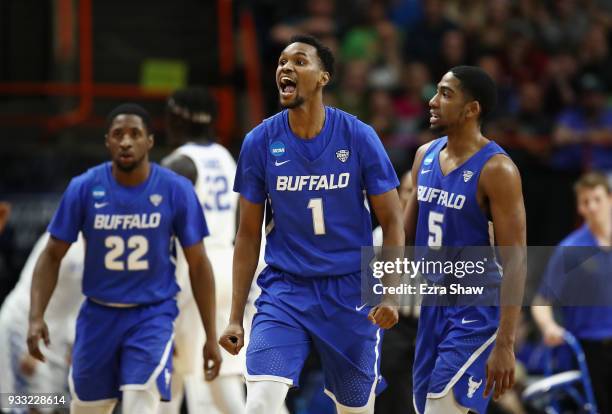 Montell McRae of the Buffalo Bulls reacts during the second half against the Kentucky Wildcats in the second round of the 2018 NCAA Men's Basketball...