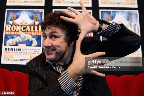 Famous clown David Larible gestures during a press conference at the Tempodrom on November 23, 2009 in Berlin, Germany. The Roncalli Christmas Circus...