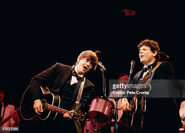 Phil and Don Everly, of American rock and roll duo the Everly Brothers, performing a reunion concert at the Royal Albert Hall, London, 22nd September...