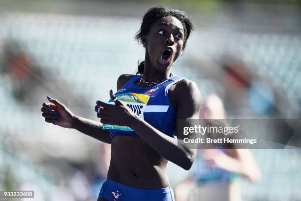 Nana-Adom Owusu-Afriyie of Victoria competes in her Womens Under 20 200m heat during day five of the Australian Junior Athletics Championships at...