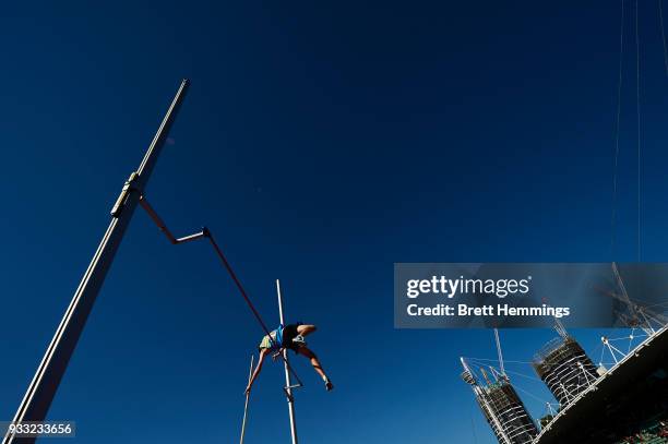 An athlete competes in the Mens Under 20 Pole Vault during day five of the Australian Junior Athletics Championships at Sydney Olympic Park Athletics...