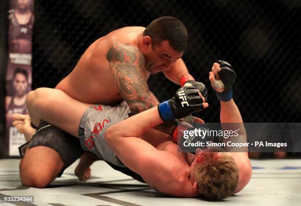 Fabricio Werdum and Alexander Volkov in action during their Heavyweight fight at The O2 Arena, London.