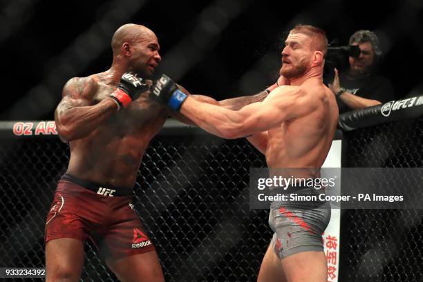 Jimi Manuwa in action against Jan Blachowicz during their Light Heavyweight fight at The O2 Arena, London.