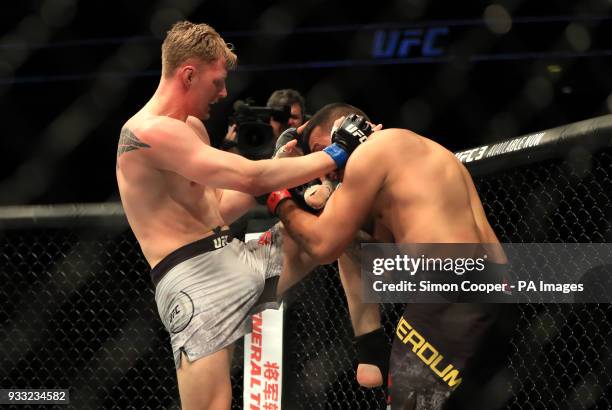 Fabricio Werdum and Alexander Volkov in action during their Heavyweight fight at The O2 Arena, London.