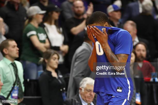 Wes Clark of the Buffalo Bulls reacts during the second half against the Kentucky Wildcats in the second round of the 2018 NCAA Men's Basketball...