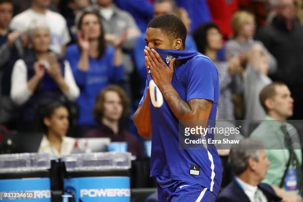Wes Clark of the Buffalo Bulls reacts during the second half against the Kentucky Wildcats in the second round of the 2018 NCAA Men's Basketball...
