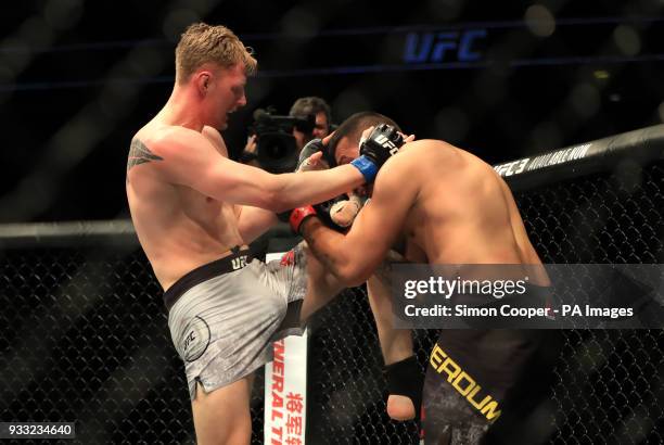 Fabricio Werdum and Alexander Volkov in action during their Heavyweight fight at The O2 Arena, London.