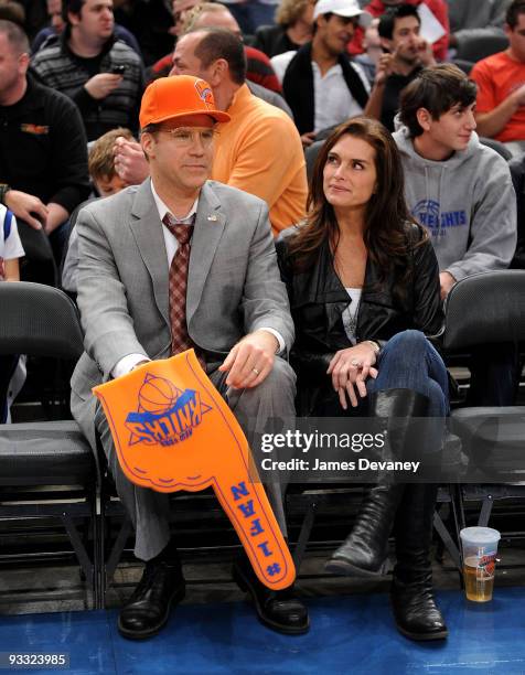 Will Ferrell and Brooke Shields on location for "The Other Guys" at the Boston Celtics game against the New York Knicks at Madison Square Garden on...