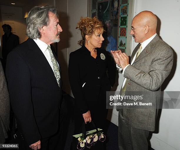 Gawn Grainger, Zoe Wanamaker and Patrick Stewart attend the reception ahead of the London Evening Standard Theatre Awards, at the Royal Opera House...