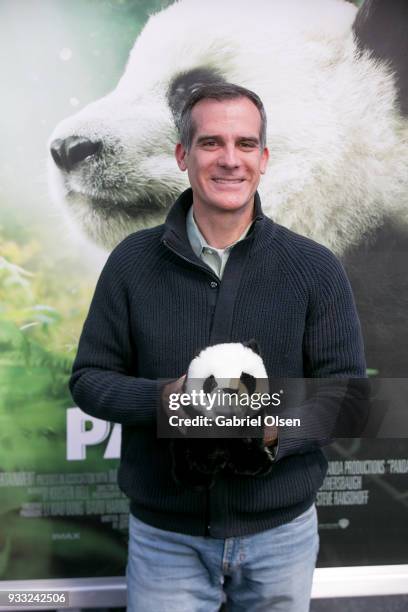 Los Angeles Mayor Eric Garcetti arrives for the premiere of Warner Bros. Pictures and IMAX Entertainment's "Pandas" at TCL Chinese Theatre IMAX on...