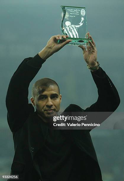 David Trezeguet of Juventus FC rewarded for having scored 167 goals in Serie A as Omar Sivori before the Serie A match between Juventus and Udinese...