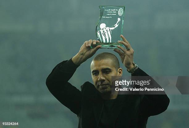 David Trezeguet of Juventus FC rewarded for having scored 167 goals in Serie A as Omar Sivori before the Serie A match between Juventus and Udinese...