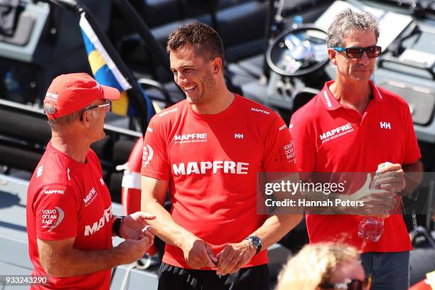 New Zealand sailor Blair Tuke and Team Mapfre before leaving the dock during the departure ahead of leg seven of the Volvo Ocean Race on March 18,...