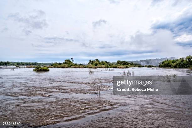 the iguazu river with small waves - garganta del diablo fotografías e imágenes de stock