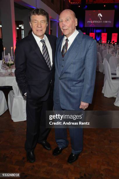 Otto Rehhagel and Horst Eckel attend the Steiger Award at Zeche Hansemann on March 17, 2018 in Dortmund, Germany.