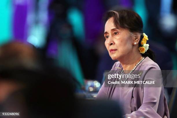 Myanmar State Counsellor Aung San Suu Kyi attends the Leaders Plenary Session of the Association of Southeast Asian Nations -Australia Special Summit...