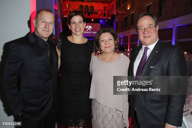 Heino Ferch with his wife Marie-Jeanette Ferch and Armin Laschet with his wife Susanne Laschet attend the Steiger Award at Zeche Hansemann on March...