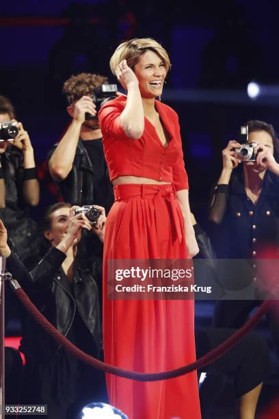 Anna-Maria Zimmermann performs during the TV show 'Heimlich! Die grosse Schlager-Ueberraschung' on March 17, 2018 in Munich, Germany.