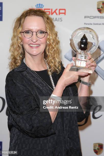 Anne Geddes poses with her award during the Steiger Award at Zeche Hansemann on March 17, 2018 in Dortmund, Germany.