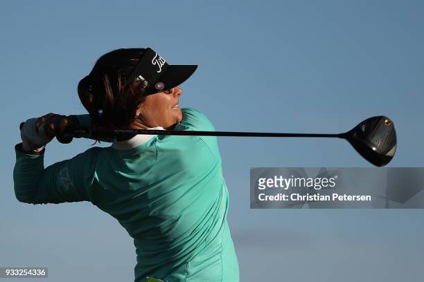 Mariajo Uribe of Columbia plays a tee shot on the 18th hole during the third round of the Bank Of Hope Founders Cup at Wildfire Golf Club on March...