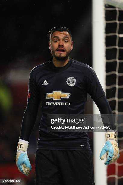 Sergio Romero of Manchester United during the FA Cup Quarter Final match between Manchester United and Brighton & Hove Albion at Old Trafford on...