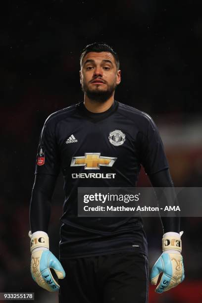 Sergio Romero of Manchester United during the FA Cup Quarter Final match between Manchester United and Brighton & Hove Albion at Old Trafford on...