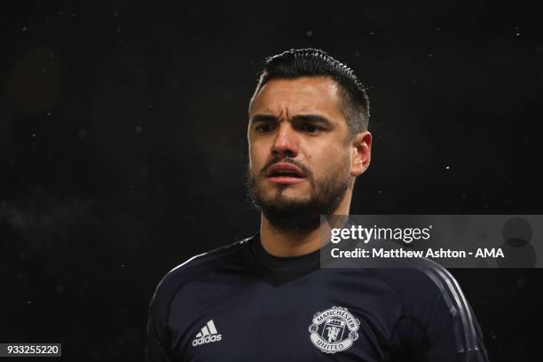 Sergio Romero of Manchester United during the FA Cup Quarter Final match between Manchester United and Brighton & Hove Albion at Old Trafford on...