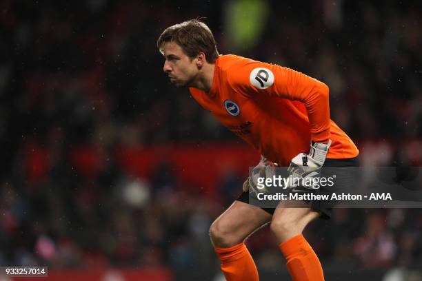 Tim Krul of Brighton & Hove Albion during the FA Cup Quarter Final match between Manchester United and Brighton & Hove Albion at Old Trafford on...