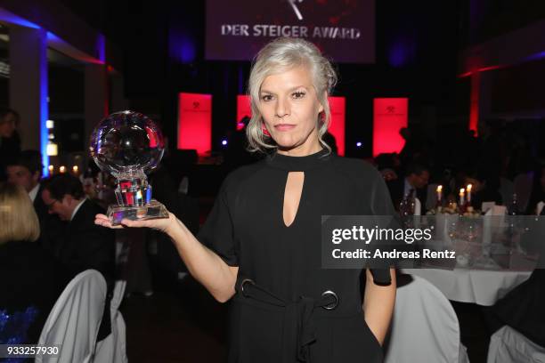 Ina Mueller poses with her award during the Steiger Award at Zeche Hansemann on March 17, 2018 in Dortmund, Germany.