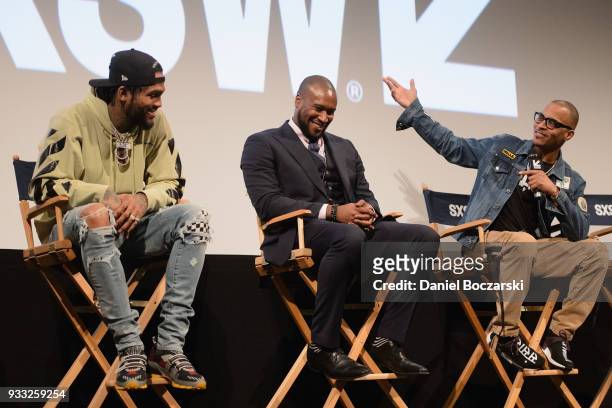 Dave East, director Marcus A. Clarke and T.I. Attend a Q&A following the premiere of "Rapture" during SXSW 2018 on March 17, 2018 in Austin, Texas.