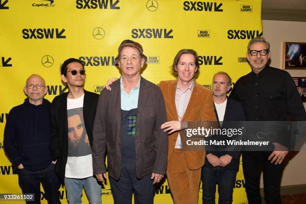 Bob Balaban, Kunichi Nomura, Bill Murray, Wes Anderson, Jeremy Dawson, and Jeff Goldblum attend the "Isle of Dogs" Premiere - 2018 SXSW Conference...