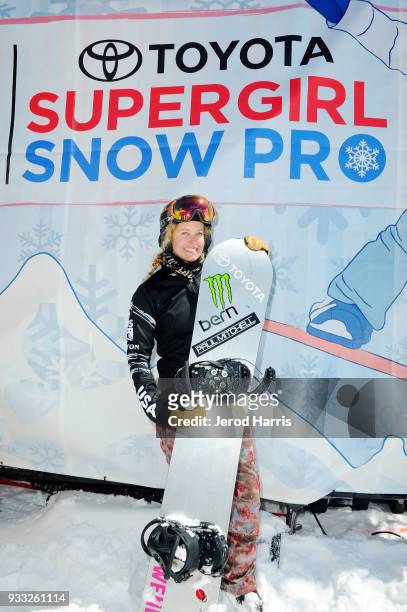 Professional snowboarder Lindsey Jacobellis participates in The 2018 Toyota Supergirl Snow Pro Sponsored by Toyota on March 17, 2018 in Big Bear,...